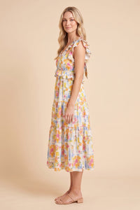 Ruffle Detail Ribbon Back Floral Tank Dress