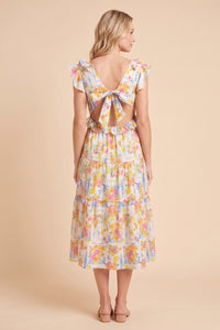 Ruffle Detail Ribbon Back Floral Tank Dress