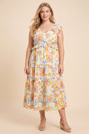 Ruffle Detail Ribbon Back Floral Tank Dress
