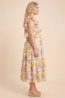 Ruffle Detail Ribbon Back Floral Tank Dress