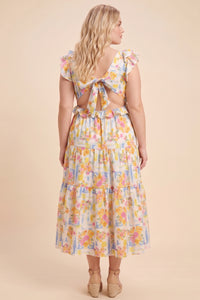 Ruffle Detail Ribbon Back Floral Tank Dress