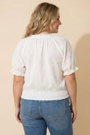 Lace Button Up Smocked Hem Blouse