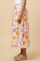 HY3029 Pink Vintage Block Print Piping Detail Buttoned Skirt Side