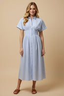 Button Down Pintucked Waist Dress