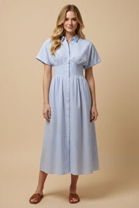 Button Down Pintucked Waist Dress