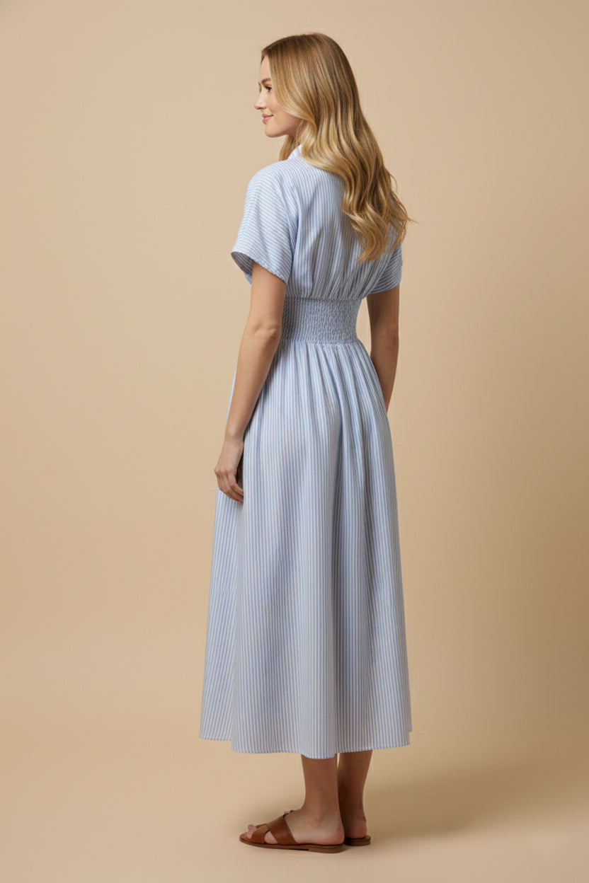 Button Down Pintucked Waist Dress