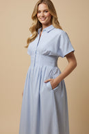 Button Down Pintucked Waist Dress