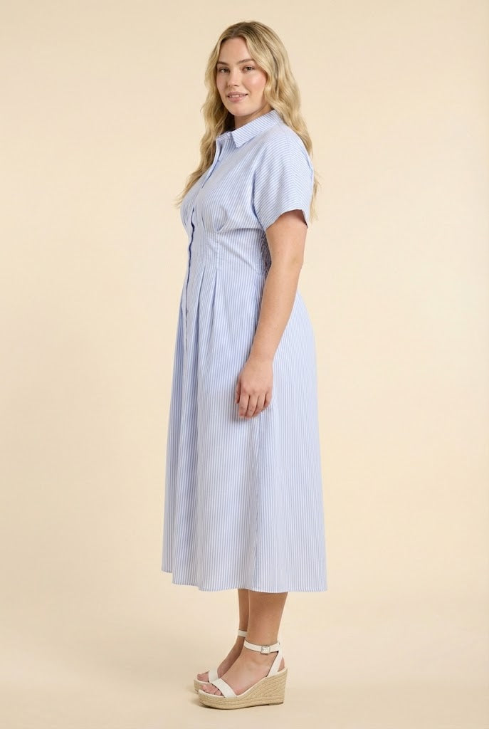 Button Down Pintucked Waist Dress