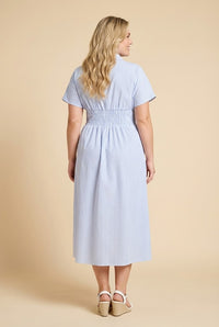 Button Down Pintucked Waist Dress