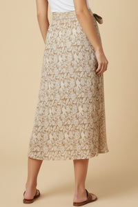 Textured Floral Print Self Belted Skirt