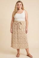 Textured Floral Print Self Belted Skirt