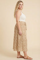 Textured Floral Print Self Belted Skirt