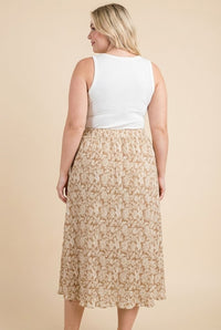 Textured Floral Print Self Belted Skirt