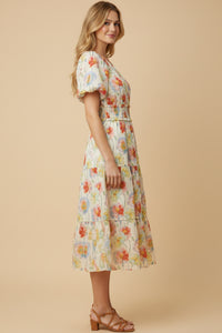 Floral Smocked Waist Scoop Neck Dress