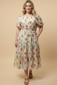 Floral Smocked Waist Scoop Neck Dress