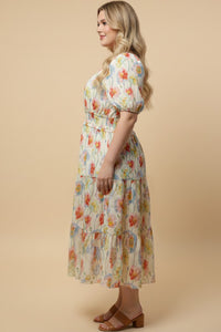 Floral Smocked Waist Scoop Neck Dress