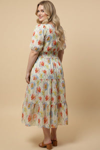 Floral Smocked Waist Scoop Neck Dress