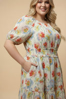 Floral Smocked Waist Scoop Neck Dress