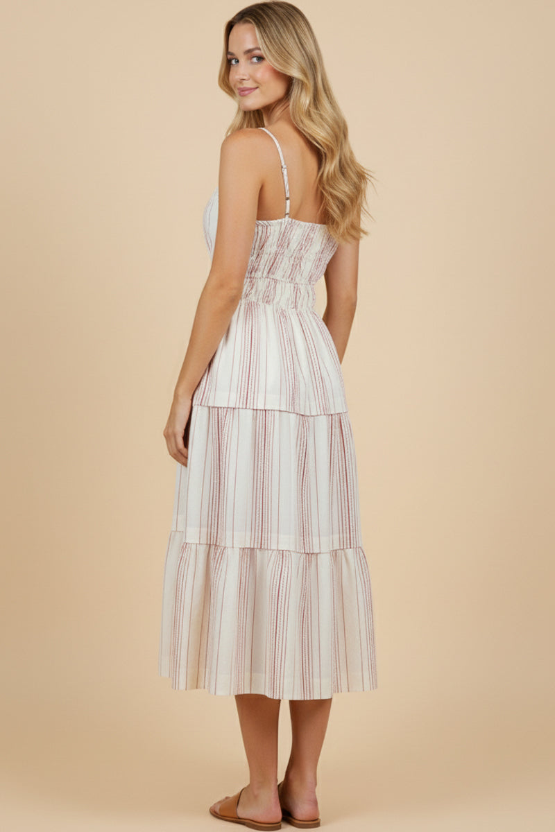 Embroidered Smocked Waist Sleeveless Dress