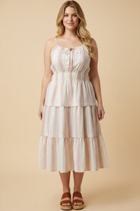 Embroidered Smocked Waist Sleeveless Dress