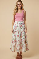 Floral Printed Crochet Eyelet Skirt