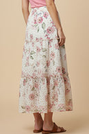 Floral Printed Crochet Eyelet Skirt