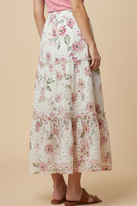 Floral Printed Crochet Eyelet Skirt