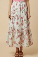 Floral Printed Crochet Eyelet Skirt