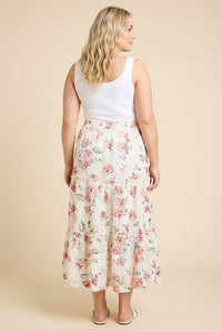 Floral Printed Crochet Eyelet Skirt