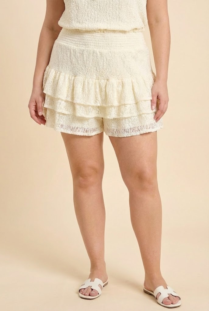 Lace Tiered Smocked Waist Shorts