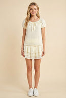 Floral Lace Tie Detail Square Neck Top