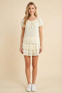 Floral Lace Tie Detail Square Neck Top