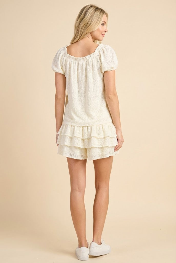 Floral Lace Tie Detail Square Neck Top