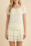 Floral Lace Tie Detail Square Neck Top