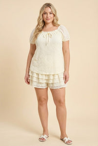 Floral Lace Tie Detail Square Neck Top