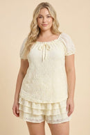 Floral Lace Tie Detail Square Neck Top