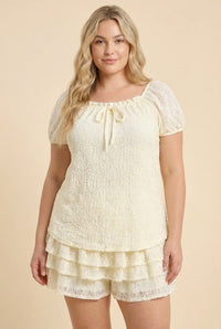 Floral Lace Tie Detail Square Neck Top