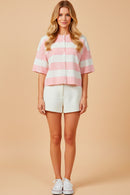 Striped Button Down Knitted Top