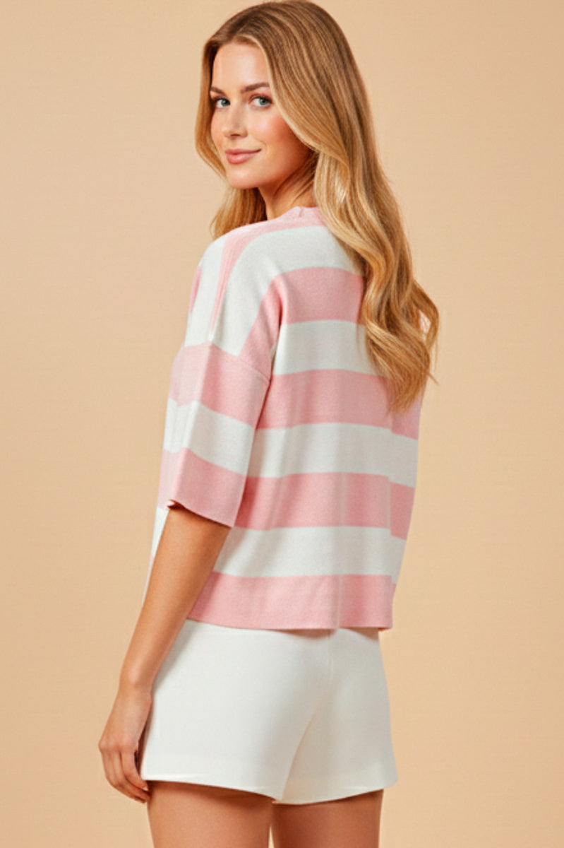 Striped Button Down Knitted Top