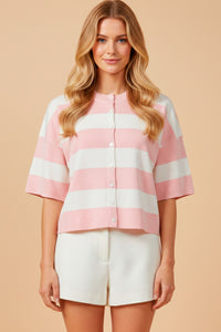 Striped Button Down Knitted Top