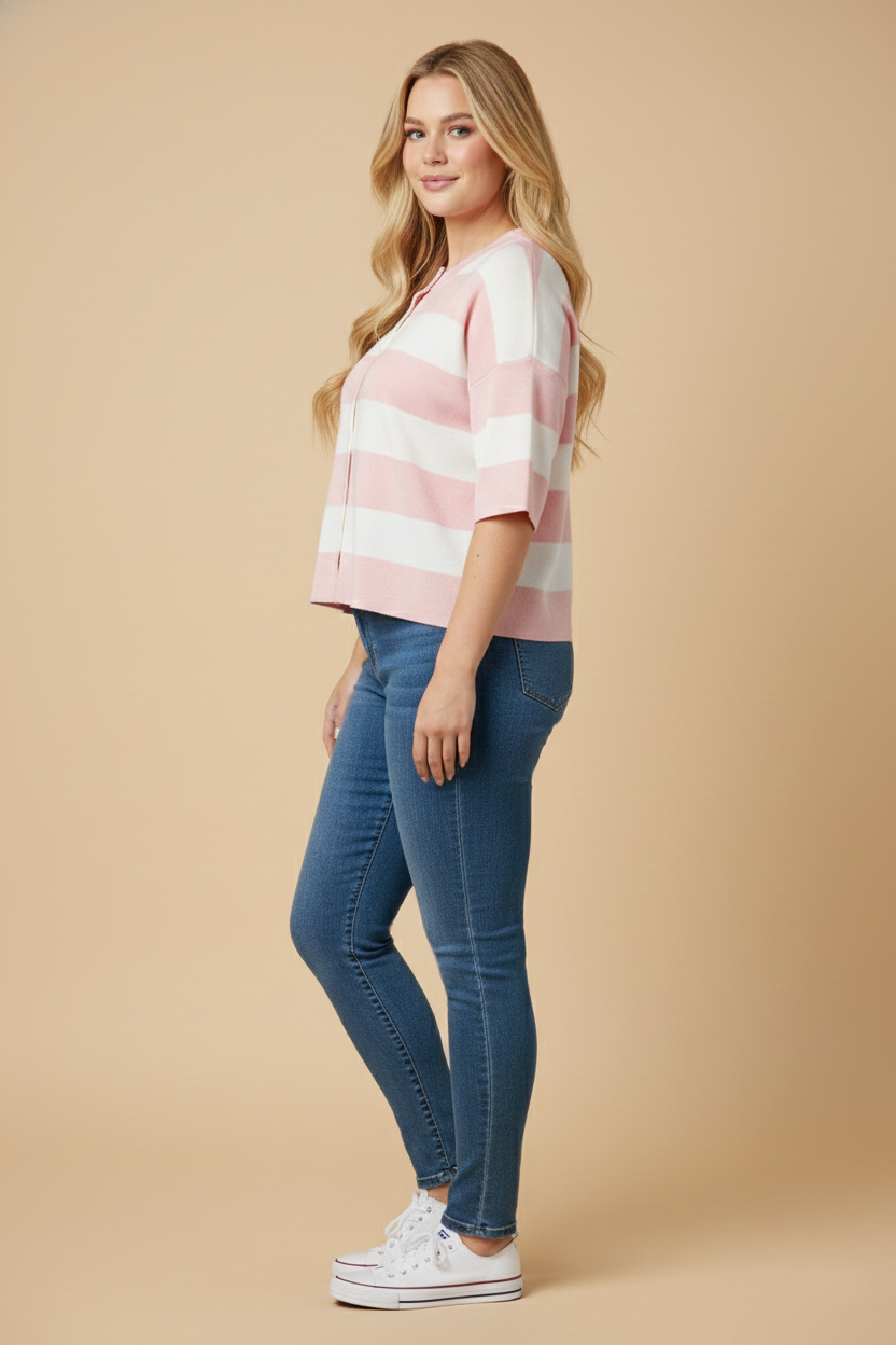 Striped Button Down Knitted Top