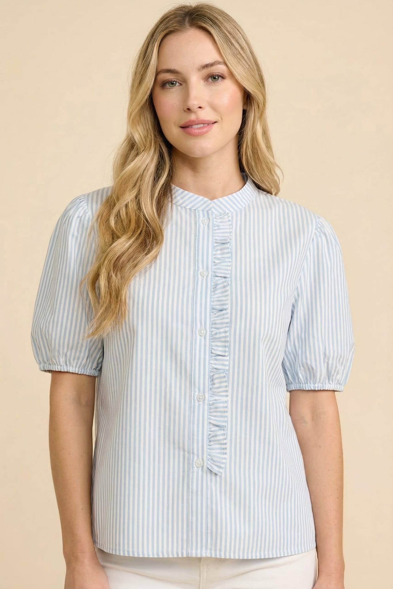 Striped Ruffle Placket Blouse