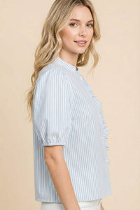 Striped Ruffle Placket Blouse