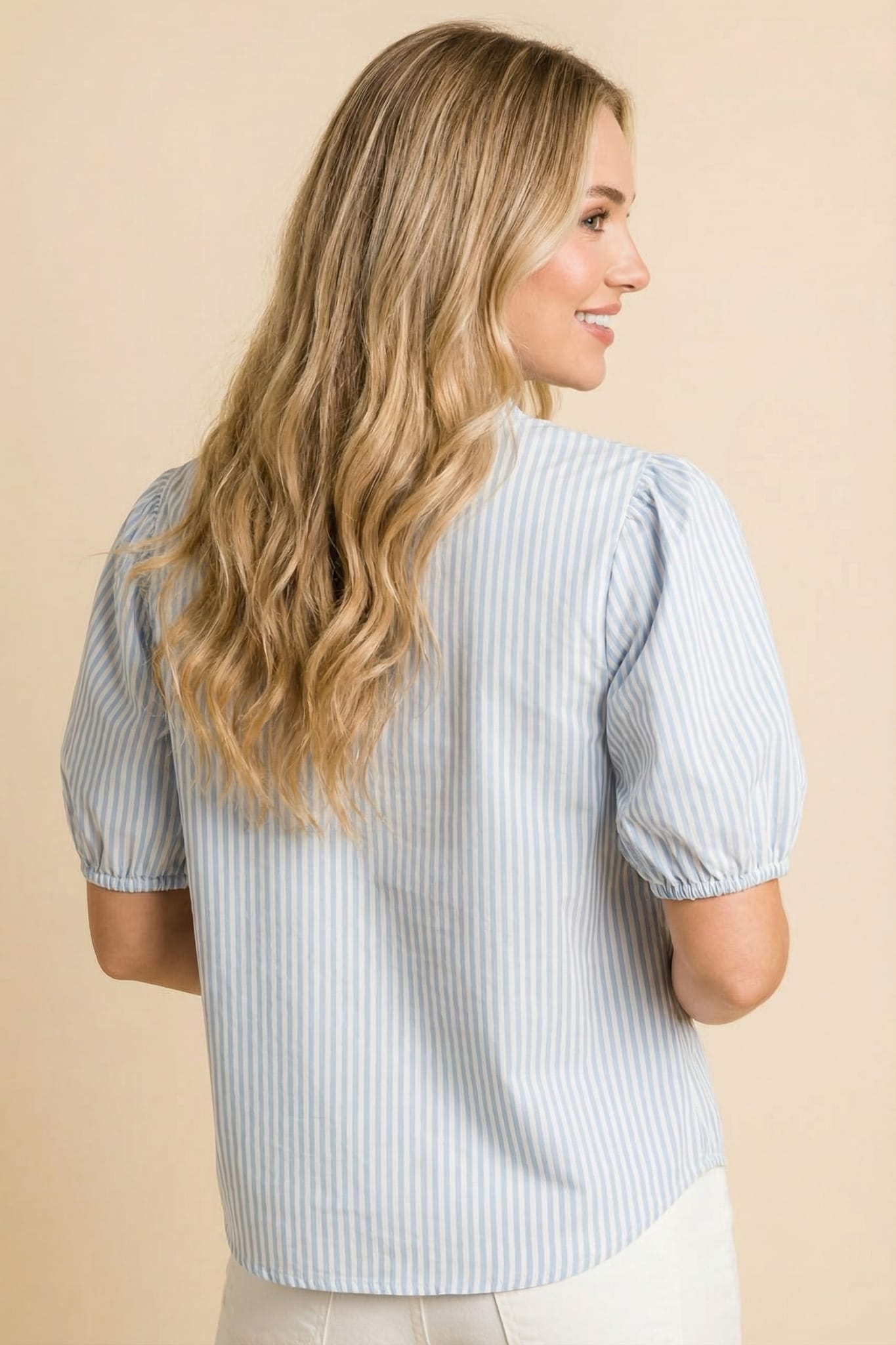 Striped Ruffle Placket Blouse