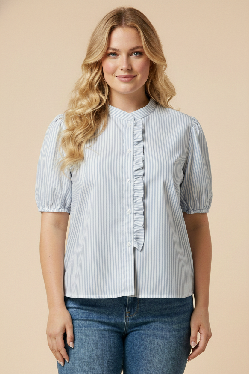 Striped Ruffle Placket Blouse