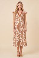 Floral Print Lace Detail Textured Sleeveless Dress