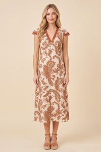Floral Print Lace Detail Textured Sleeveless Dress