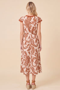 Floral Print Lace Detail Textured Sleeveless Dress