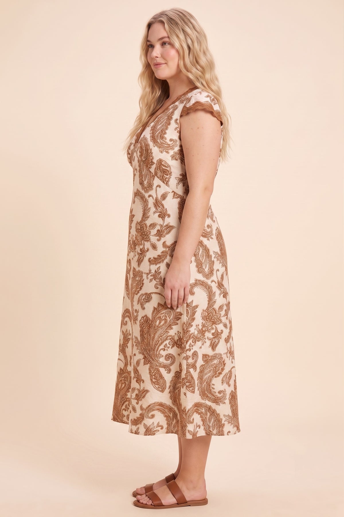 Floral Print Lace Detail Textured Sleeveless Dress