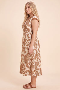 Floral Print Lace Detail Textured Sleeveless Dress